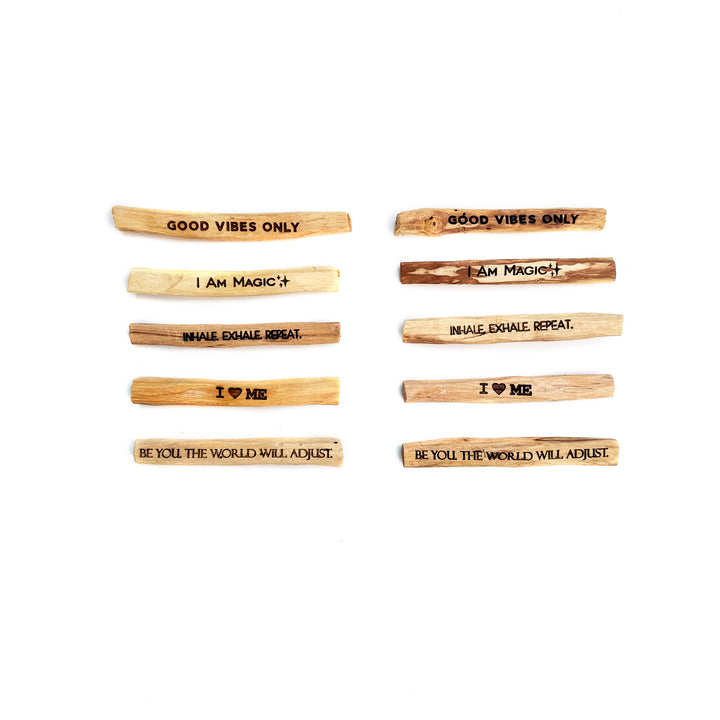Palo Santo - 10 or 20 Pack Pre-engraved w/ Our Favorite Sayings